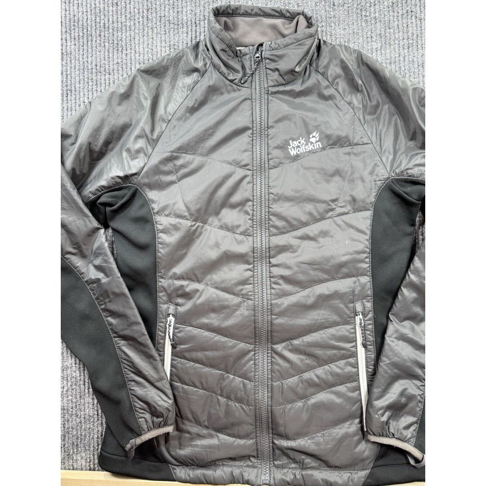 Jack Wolfskin Coat Women's Small Black Gray Insulated Jacket Logo Zip Up